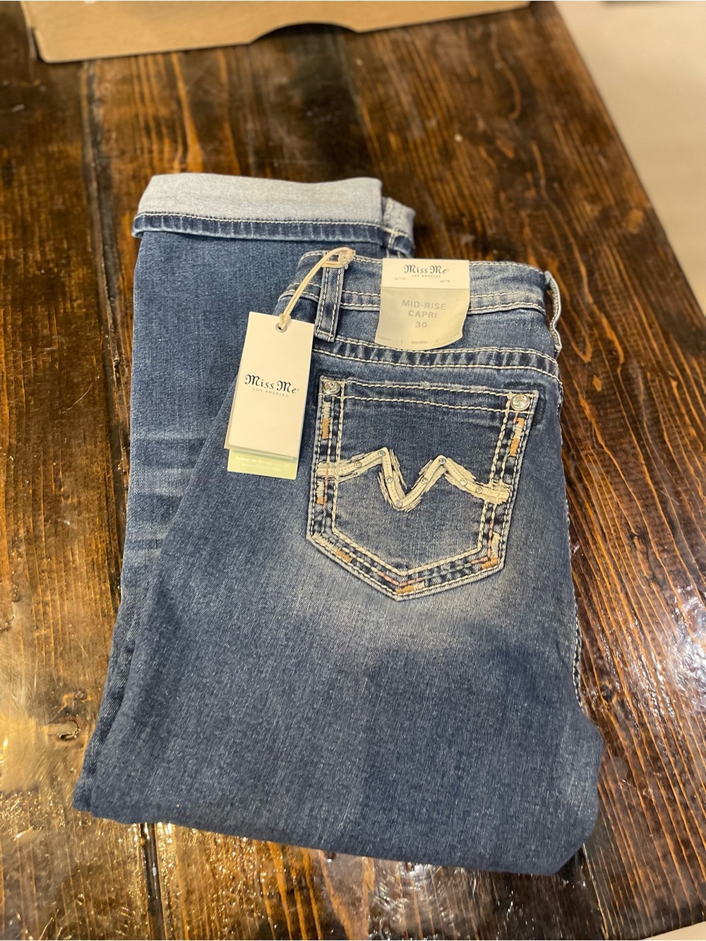 Miss Me Dark Blue Embellished Mid-Rise Capri Jeans